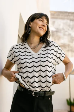 Tops & Shirts*Freeman T. Porter Tanisse Waves blacku0026 white