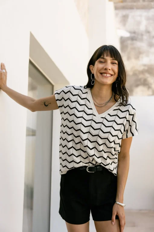 Tops & Shirts*Freeman T. Porter Tanisse Waves blacku0026 white
