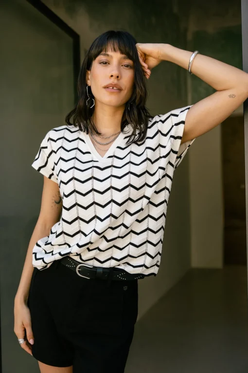 Tops & Shirts*Freeman T. Porter Tanisse Waves blacku0026 white
