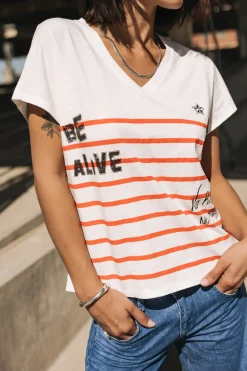 T-Shirts*Freeman T. Porter Tema Stripes Be Alive cherrytomato