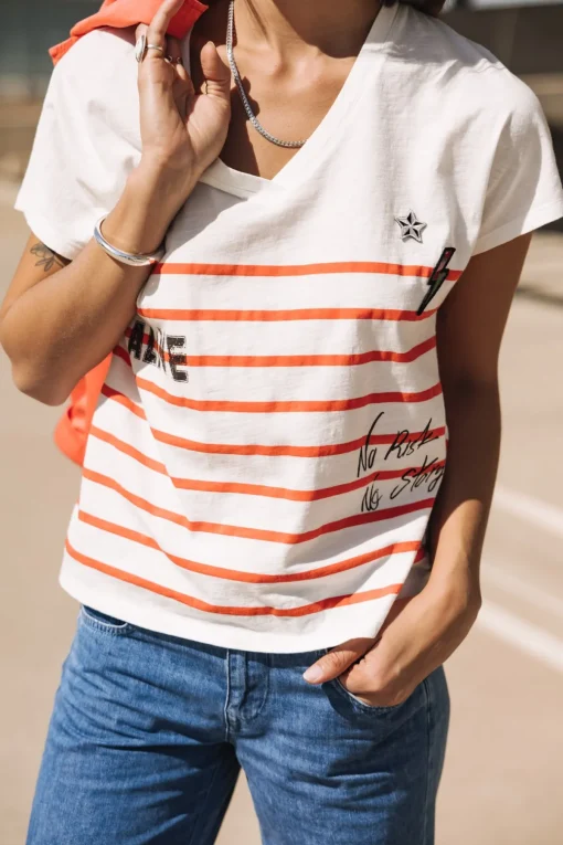 T-Shirts*Freeman T. Porter Tema Stripes Be Alive cherrytomato