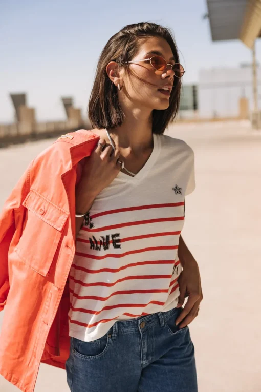 T-Shirts*Freeman T. Porter Tema Stripes Be Alive cherrytomato